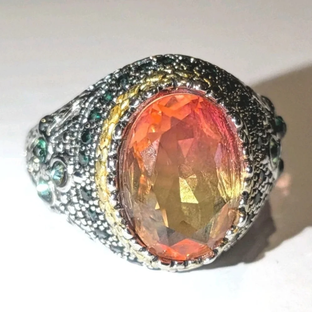Retro Domineering Mystic Topaz Gemstone Statement Ring For Men Sz 11